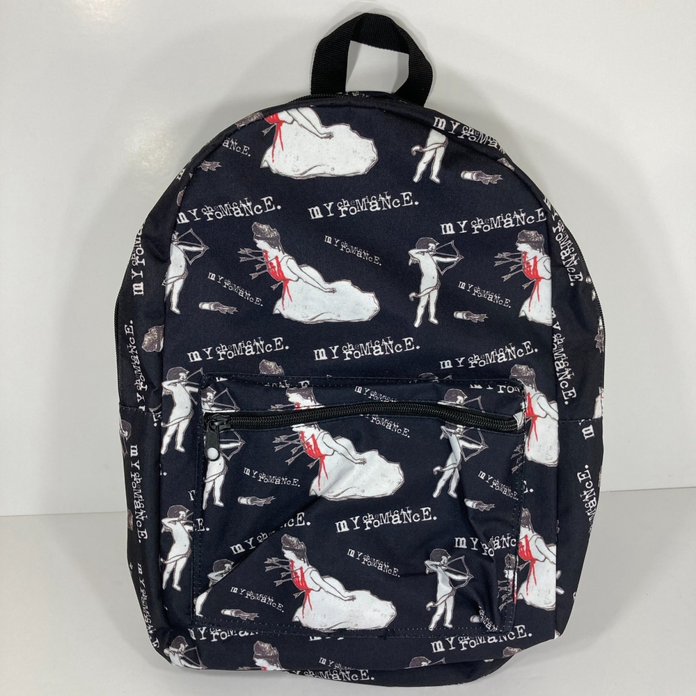 RARE My Chemical Romance Backpack‎ Cupid Bride Arrows AOP Black White Red Band